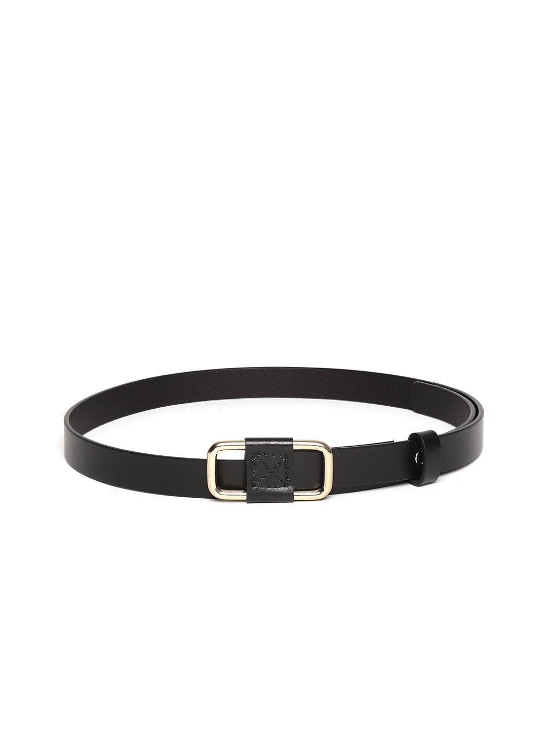 Women's Black Slider Buckle Slim Leather Belt - SASSAFRAS - Indiakreations