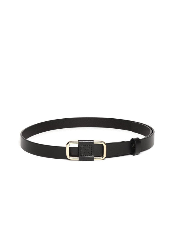 Women's Black Slider Buckle Slim Leather Belt - SASSAFRAS - Indiakreations