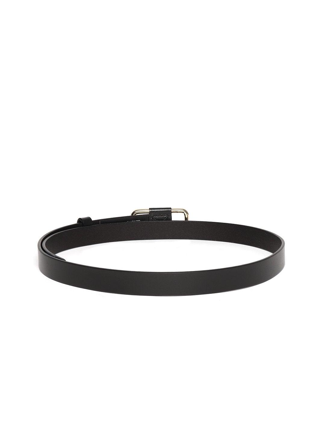 Women's Black Slider Buckle Slim Leather Belt - SASSAFRAS - Indiakreations