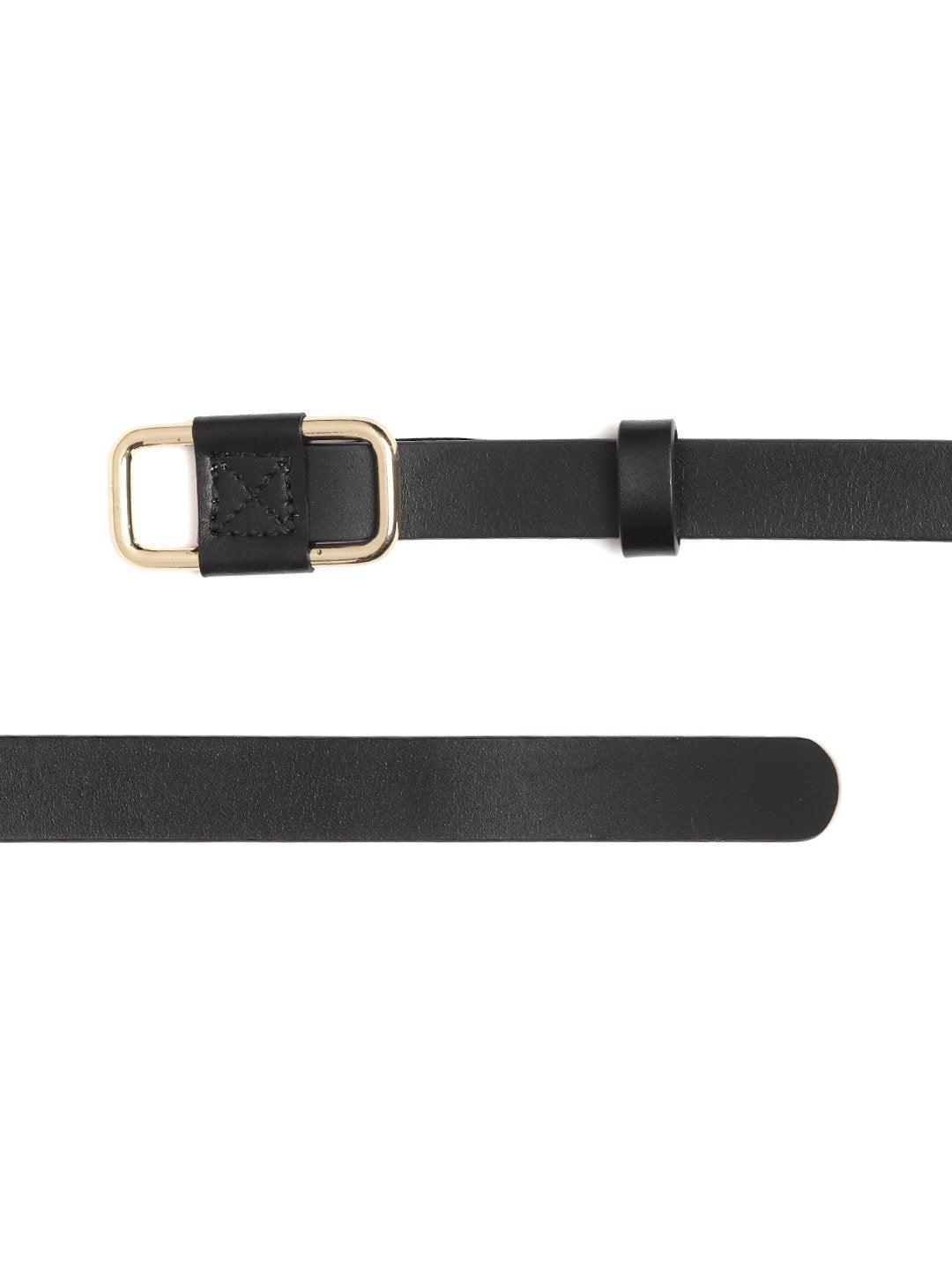 Women's Black Slider Buckle Slim Leather Belt - SASSAFRAS - Indiakreations