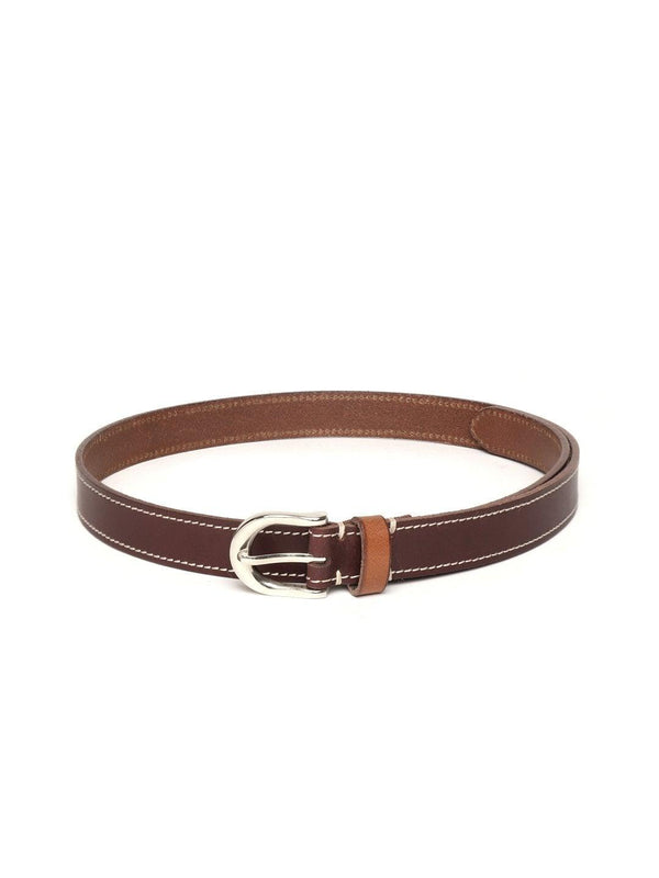 Women's Burgundy Stitch Detail Leather Belt - SASSAFRAS - Indiakreations