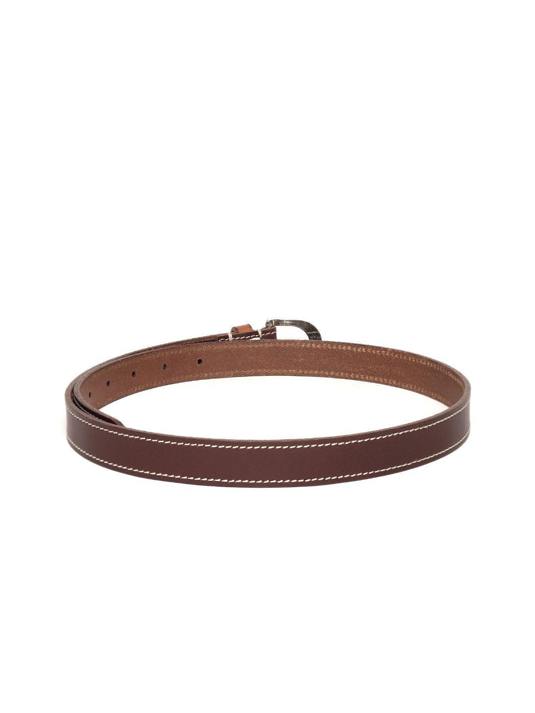 Women's Burgundy Stitch Detail Leather Belt - SASSAFRAS - Indiakreations