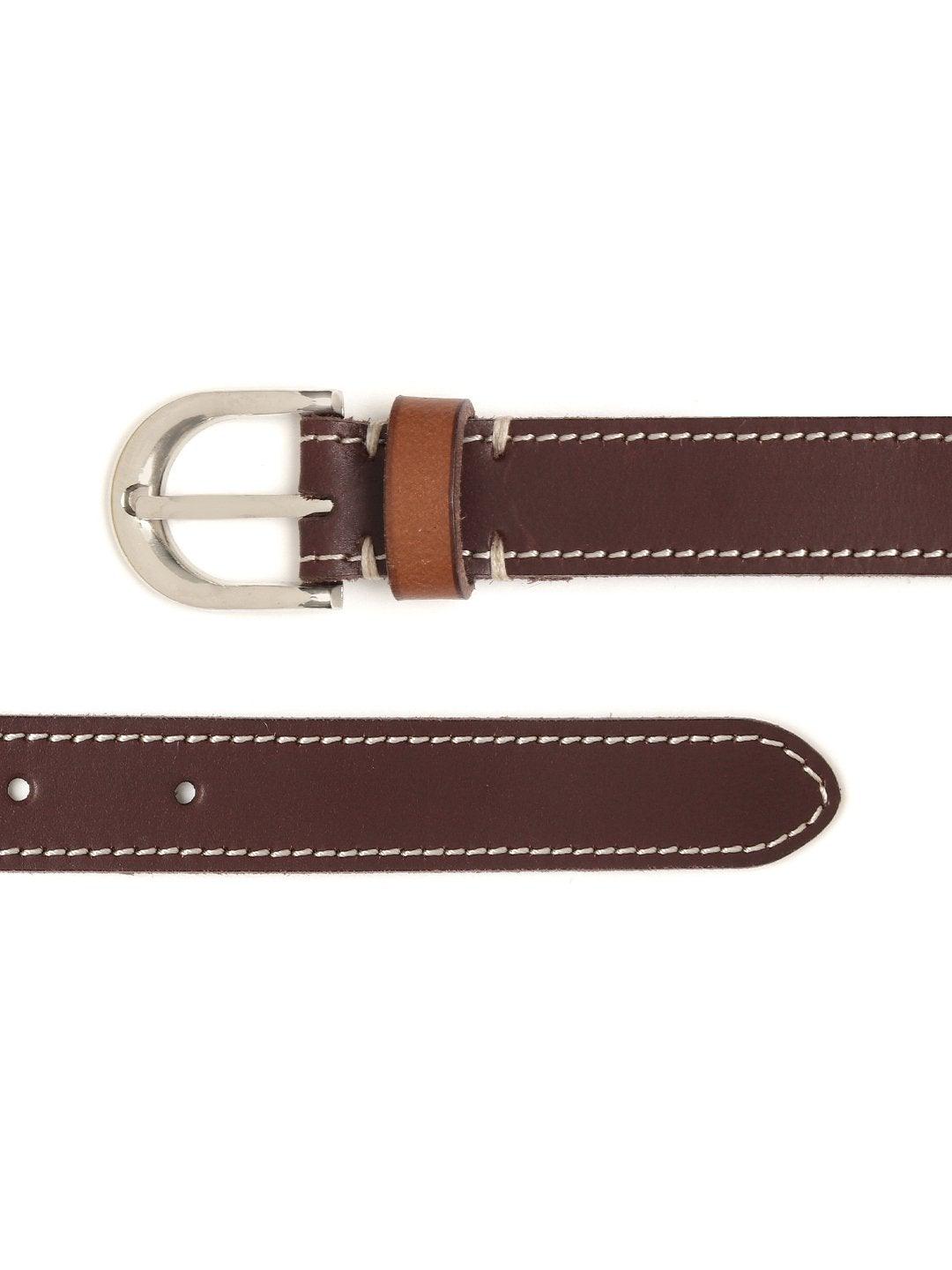 Women's Burgundy Stitch Detail Leather Belt - SASSAFRAS - Indiakreations