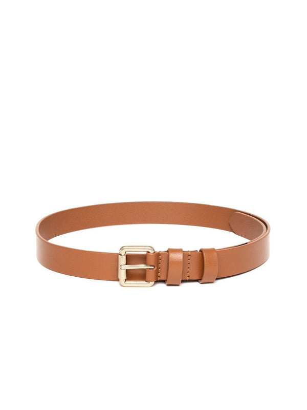 Women's Tan Brown Double Loop Leather Belt - SASSAFRAS - Indiakreations