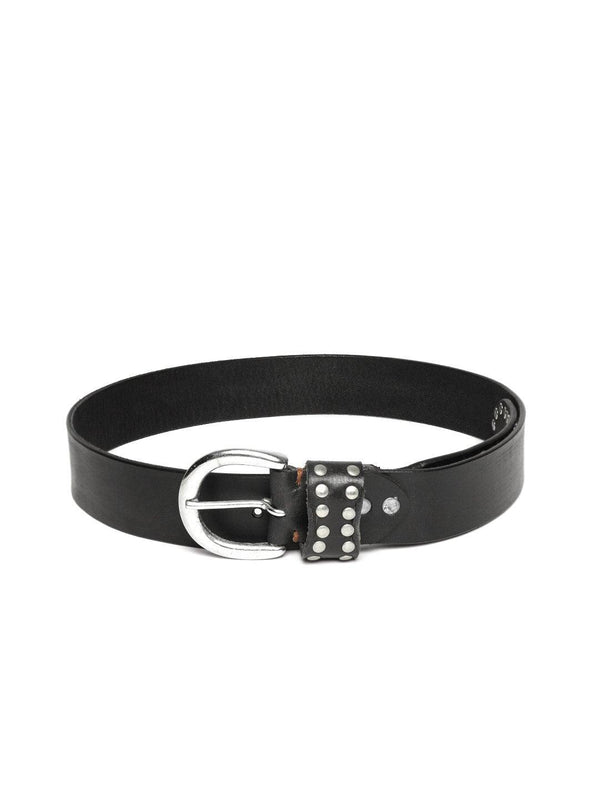 Women's Black Broad Silver Studded Leather Belt - SASSAFRAS - Indiakreations