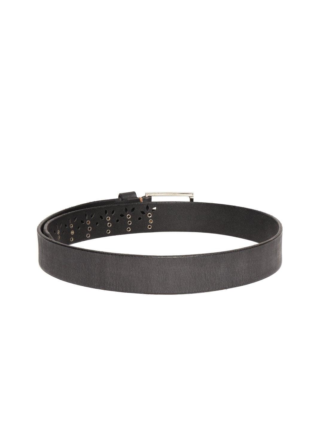 Women's Black Broad Gunmetal Studded Leather Belt - SASSAFRAS - Indiakreations