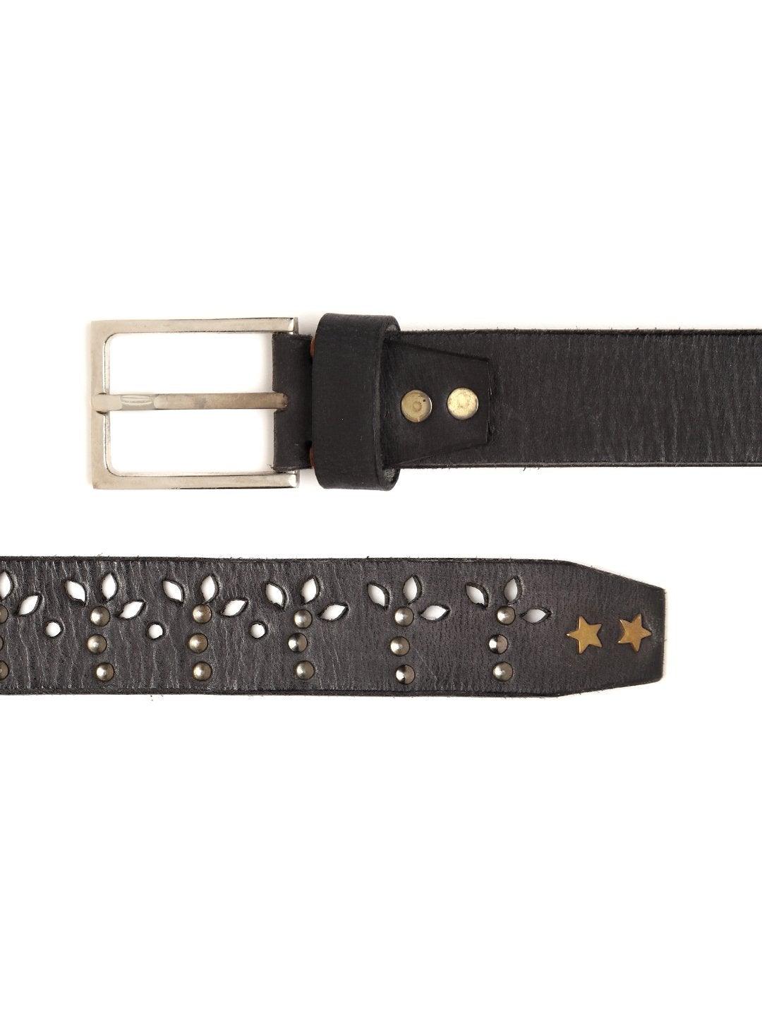 Women's Black Broad Gunmetal Studded Leather Belt - SASSAFRAS - Indiakreations