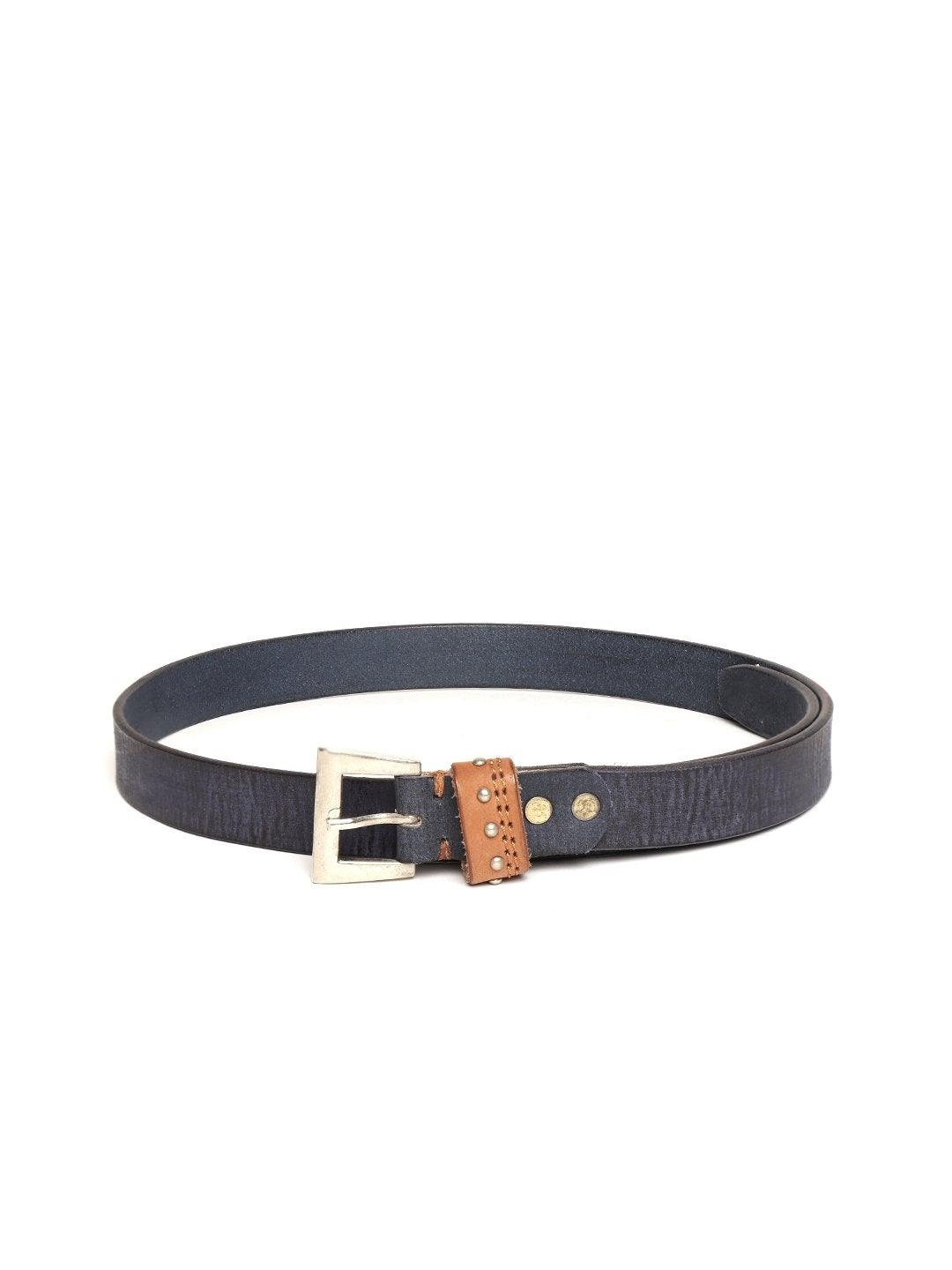 Women's Blue Slim Contrast Studded Loop Leather Belt - SASSAFRAS - Indiakreations