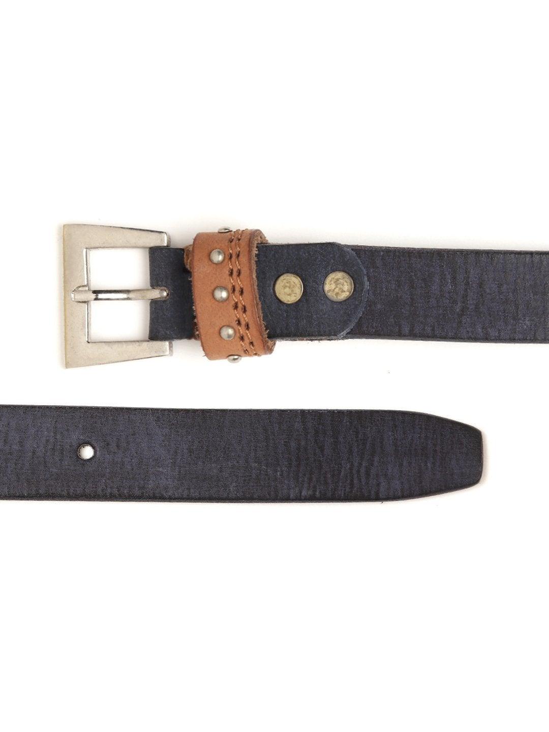 Women's Blue Slim Contrast Studded Loop Leather Belt - SASSAFRAS - Indiakreations