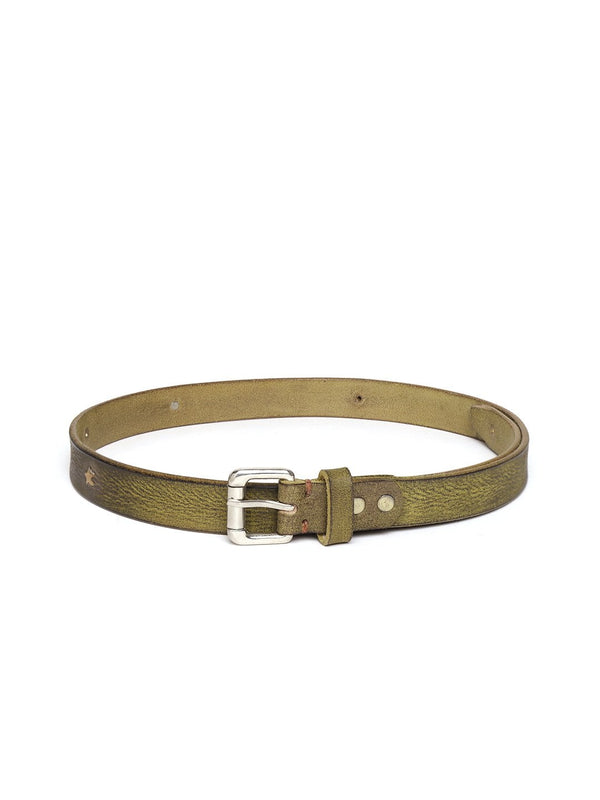 Women's Olive Star Studded Leather Belt - SASSAFRAS