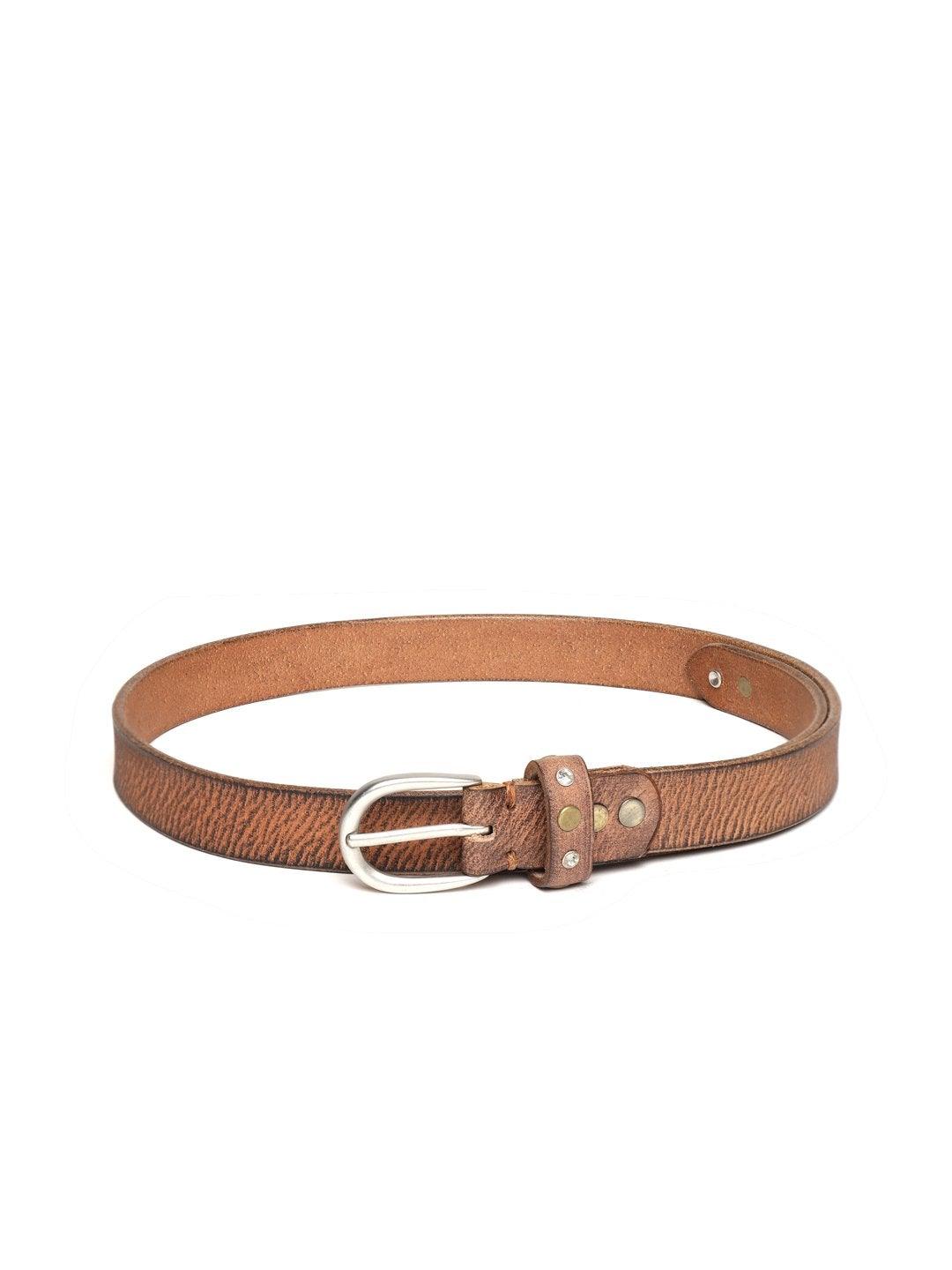 Women's Brown Leather Diamante Studded Belt - SASSAFRAS - Indiakreations