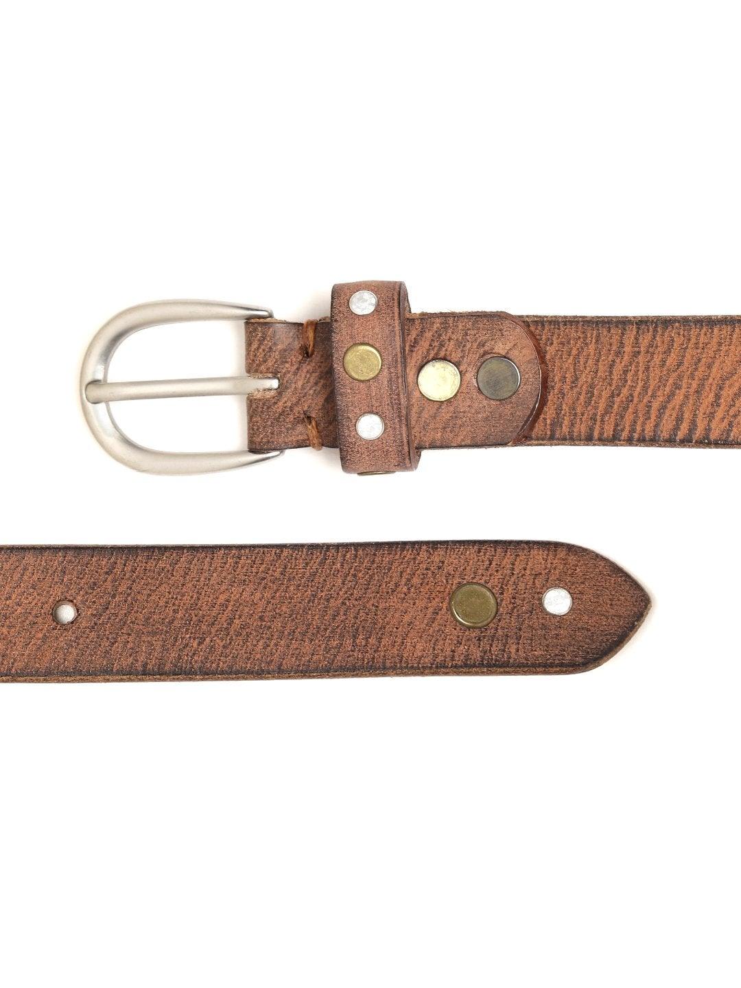 Women's Brown Leather Diamante Studded Belt - SASSAFRAS - Indiakreations