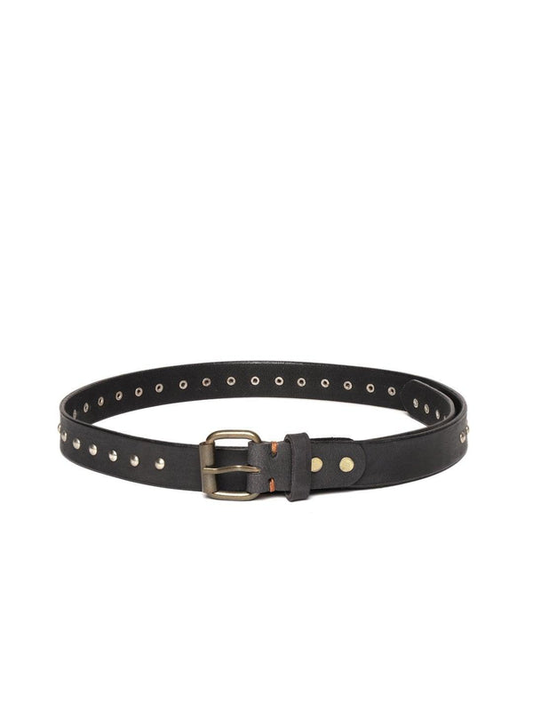 Women's Black Double Rivet Row Leather Belt - SASSAFRAS - Indiakreations