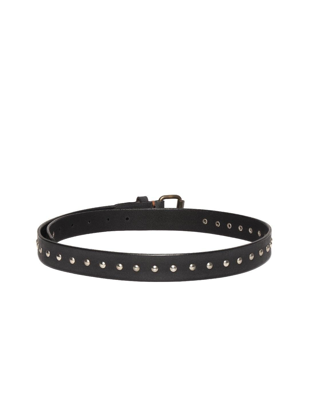 Women's Black Double Rivet Row Leather Belt - SASSAFRAS - Indiakreations