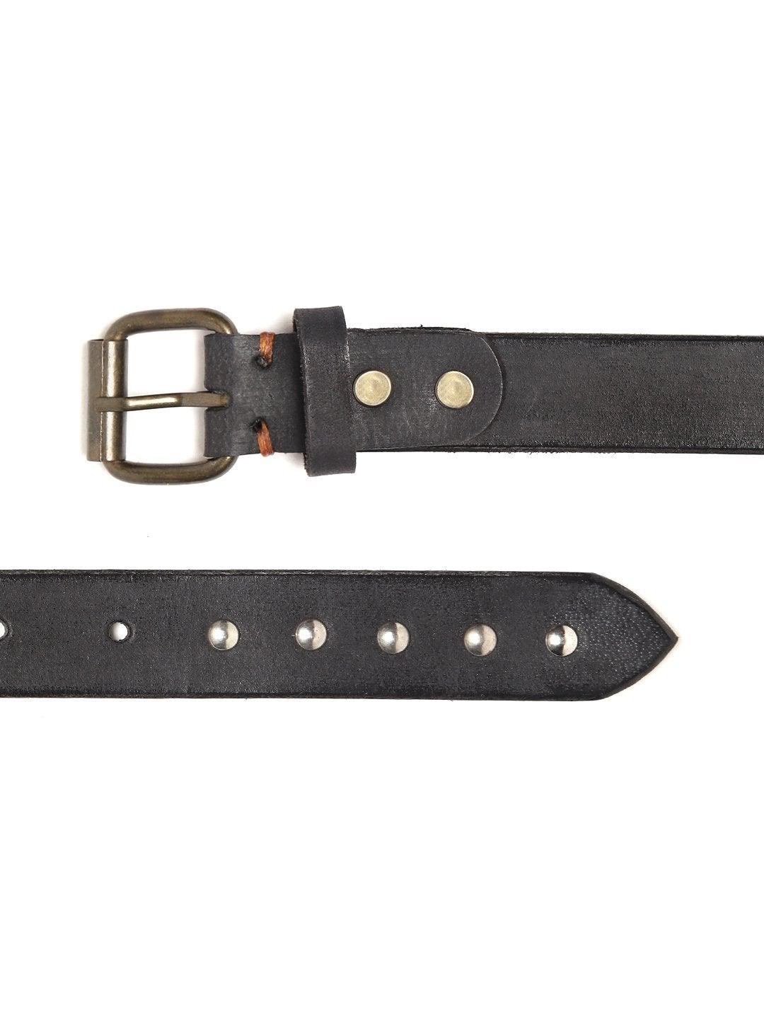 Women's Black Double Rivet Row Leather Belt - SASSAFRAS - Indiakreations