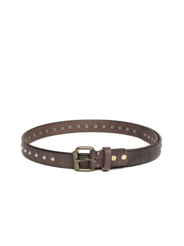 Women's Brown Double Rivet Row Leather Belt - SASSAFRAS - Indiakreations