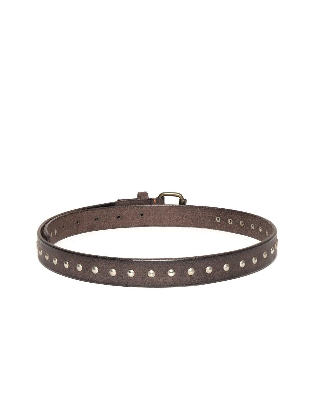 Women's Brown Double Rivet Row Leather Belt - SASSAFRAS - Indiakreations