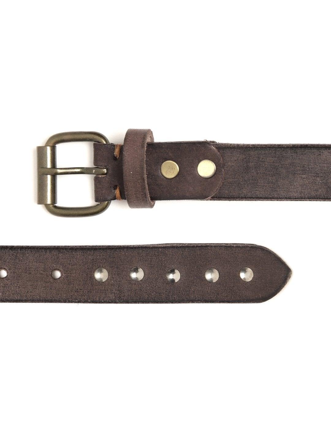 Women's Brown Double Rivet Row Leather Belt - SASSAFRAS - Indiakreations