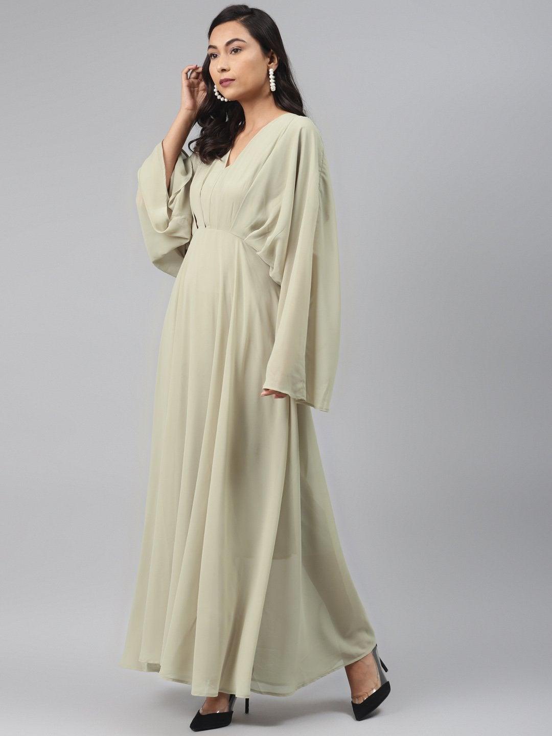 Women's Olive Kimono Maxi Dress - SASSAFRAS - Indiakreations