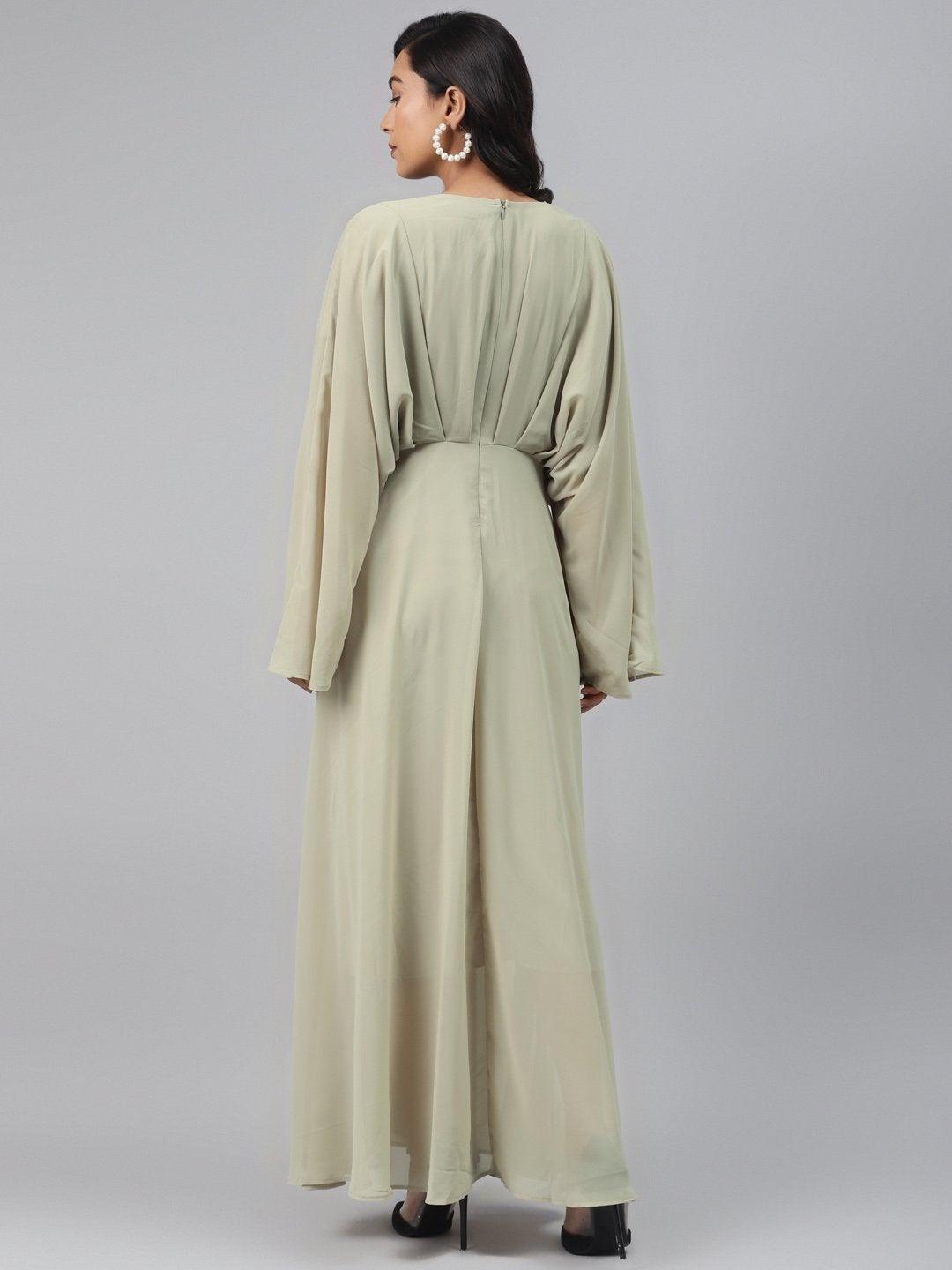 Women's Olive Kimono Maxi Dress - SASSAFRAS - Indiakreations