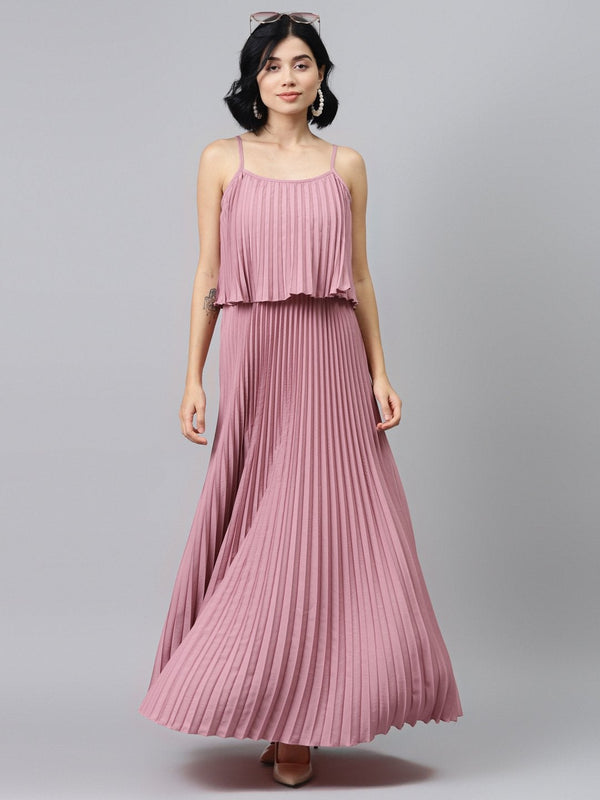 Women's Baked Pink Strappy Pleated Maxi Dress - SASSAFRAS