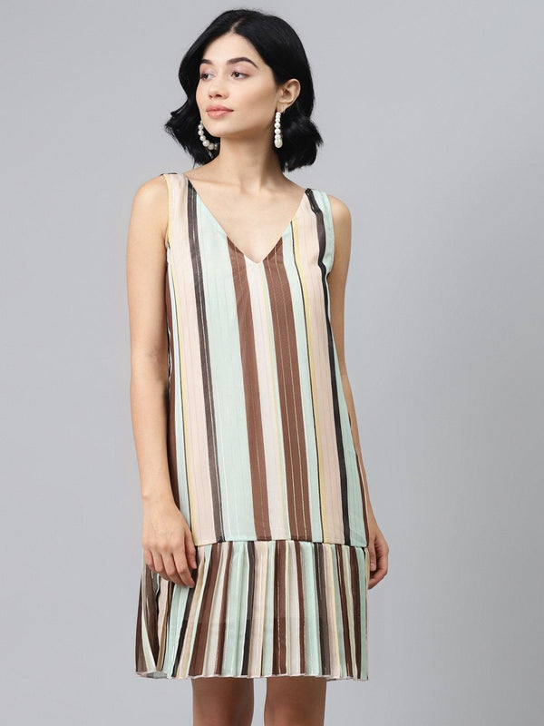 Women's Multi Striped Lurex Pleated Dress - SASSAFRAS