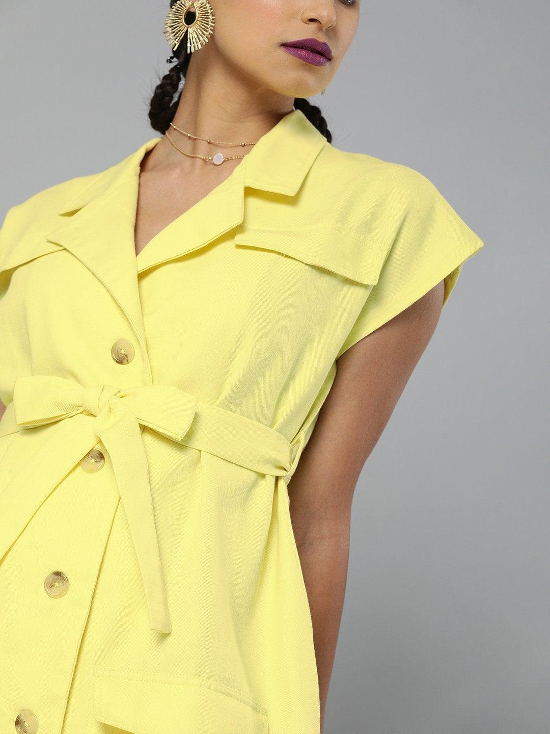 Women's Yellow Blazer Dress - SASSAFRAS - Indiakreations