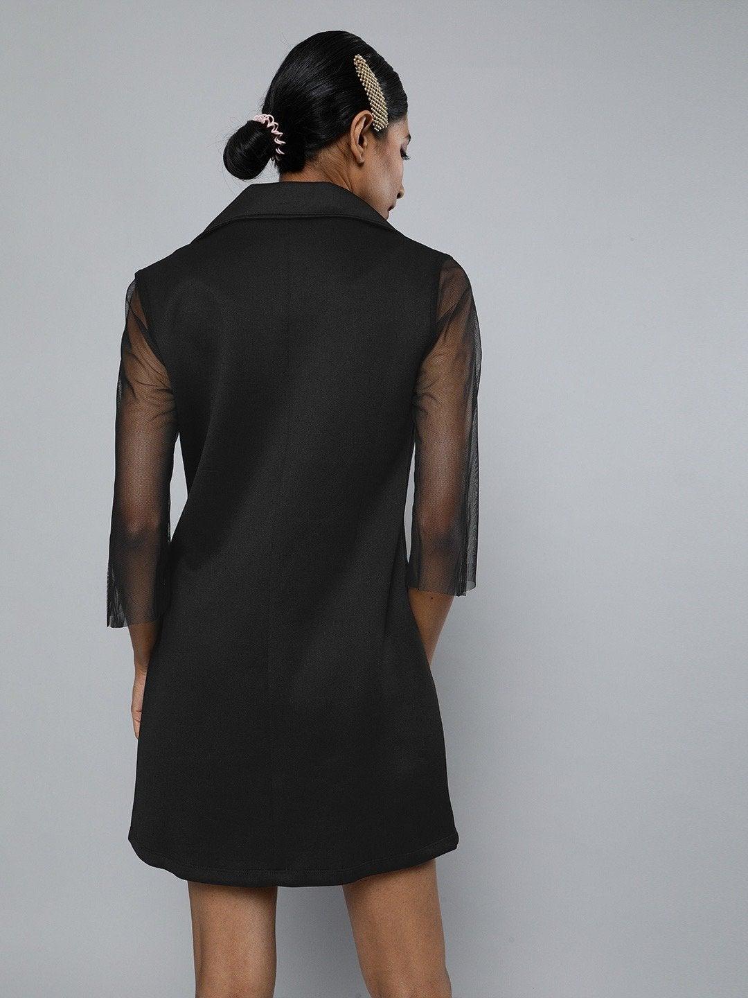 Women's Black Front Button Blazer Mini Dress - SASSAFRAS - Indiakreations