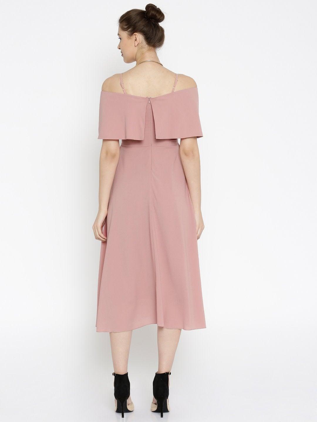 Women's Layered Fit & Flare Pink Midi Strap Dress - SASSAFRAS - Indiakreations