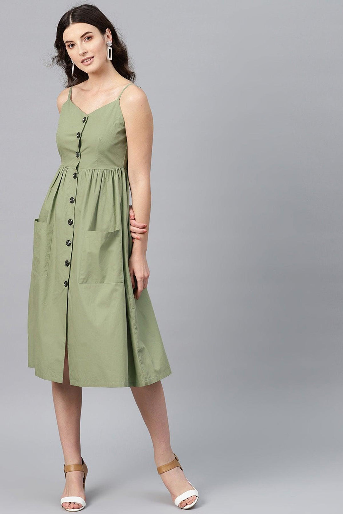 Women's Olive Front Open Strappy Dress - SASSAFRAS - Indiakreations