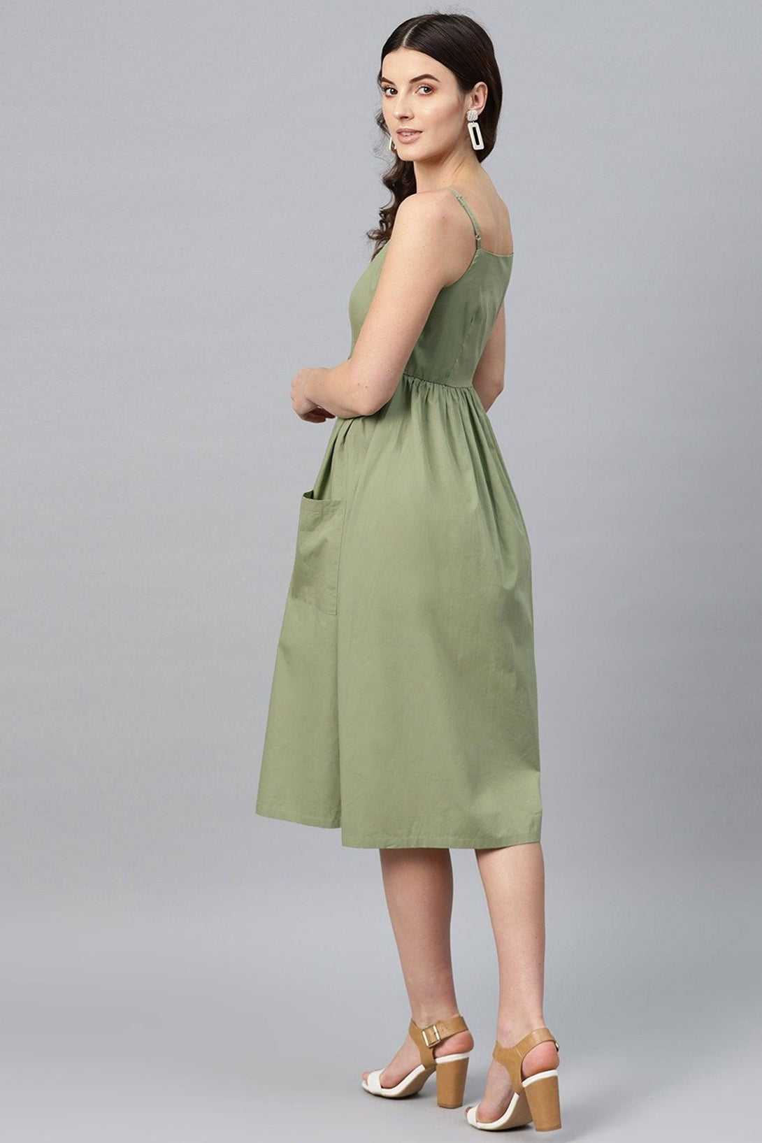 Women's Olive Front Open Strappy Dress - SASSAFRAS - Indiakreations