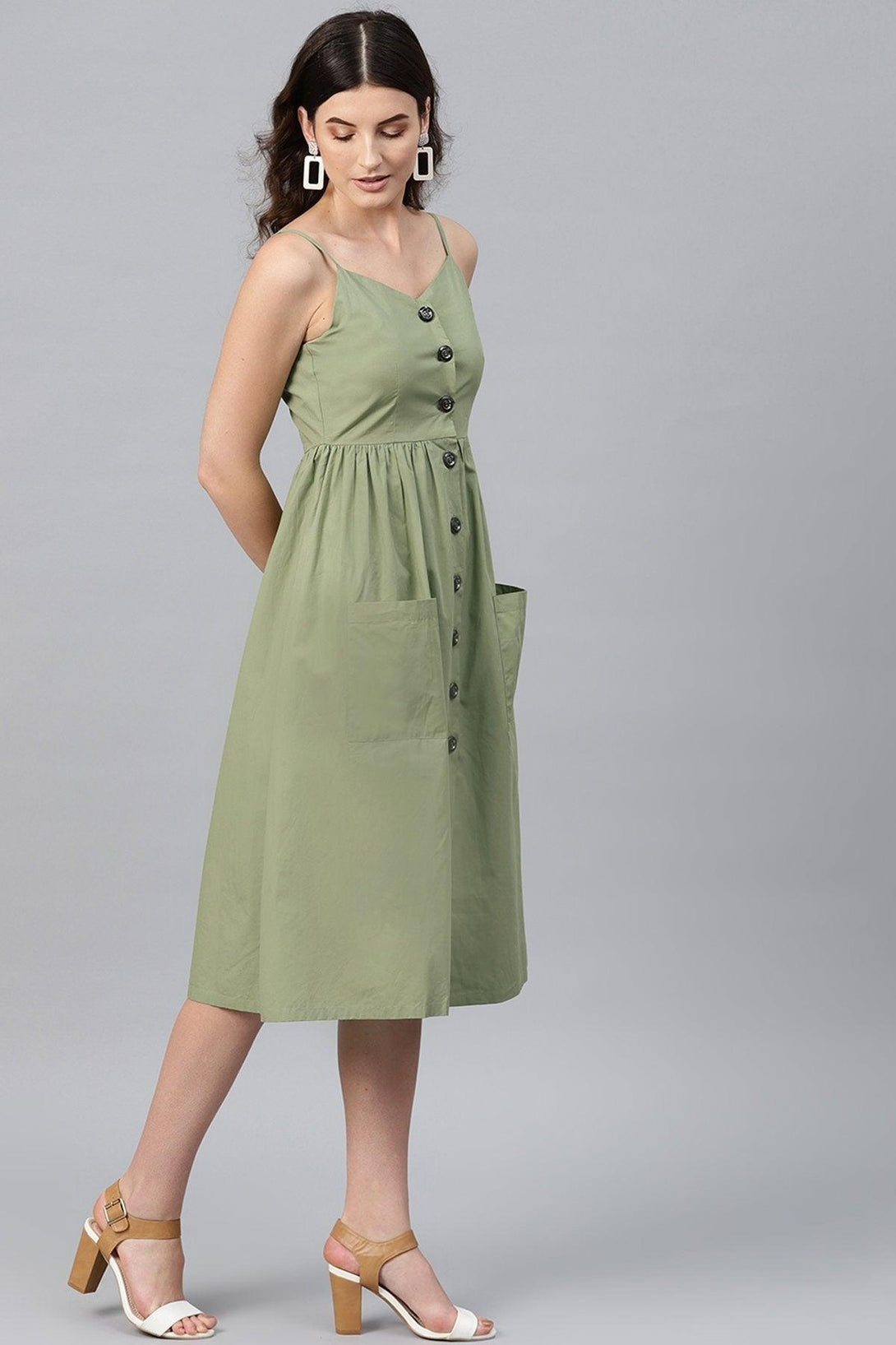 Women's Olive Front Open Strappy Dress - SASSAFRAS - Indiakreations