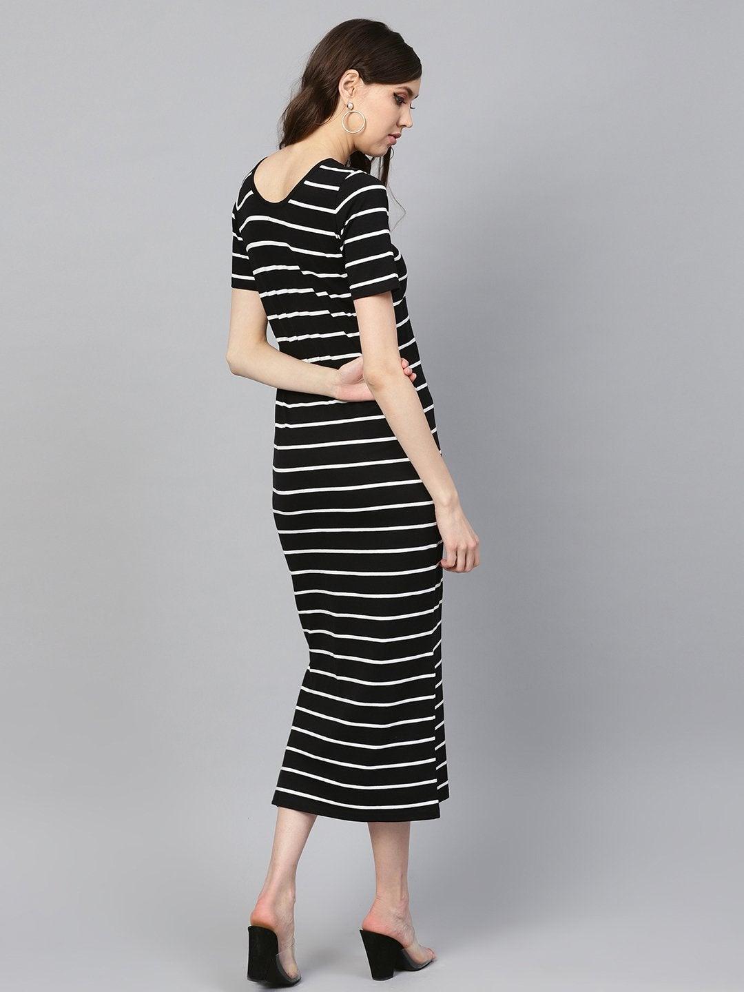 Women's Black White Stripe Maxi - SASSAFRAS - Indiakreations