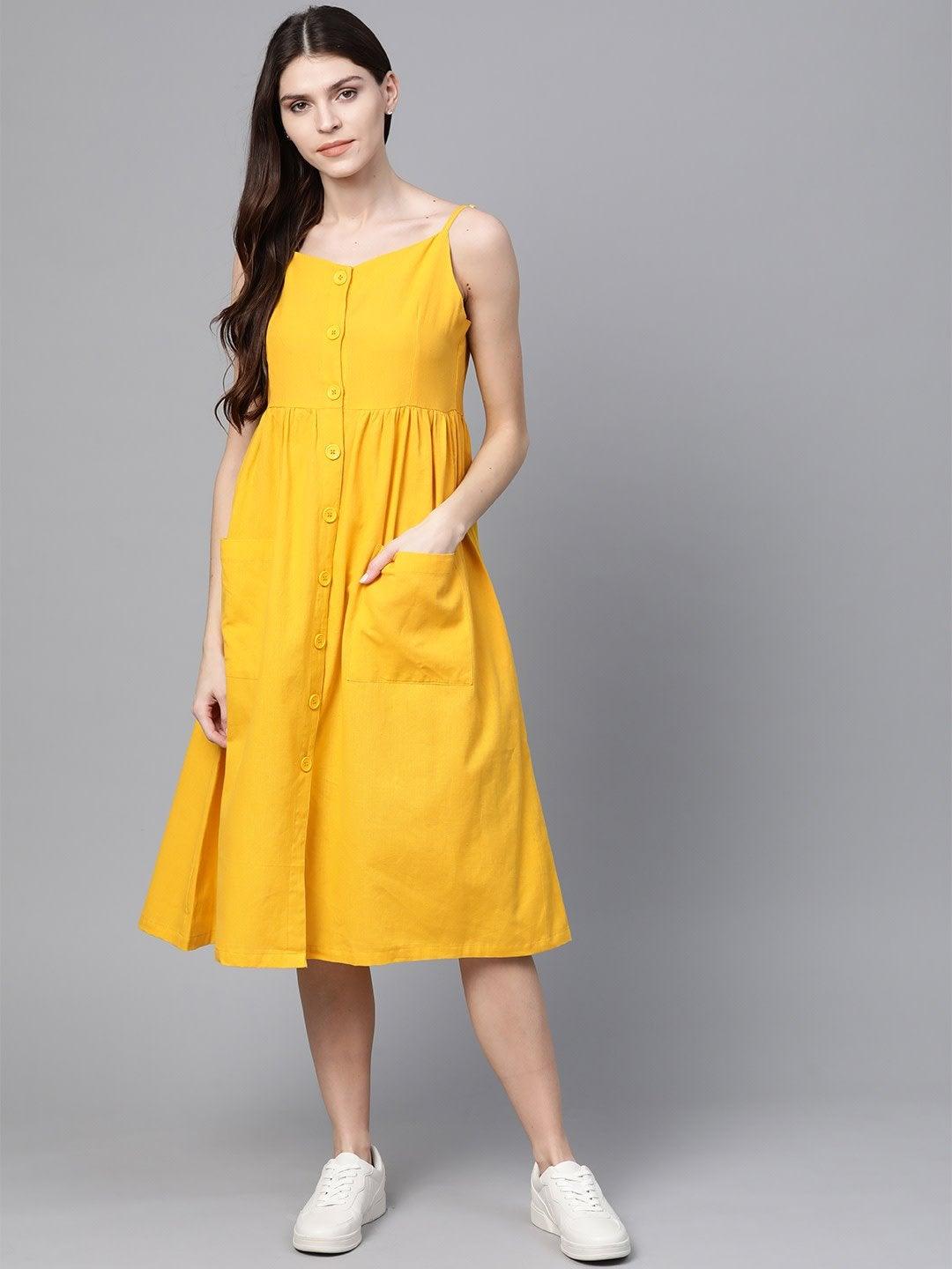 Women's Yellow Front Open Strappy Dress - SASSAFRAS - Indiakreations