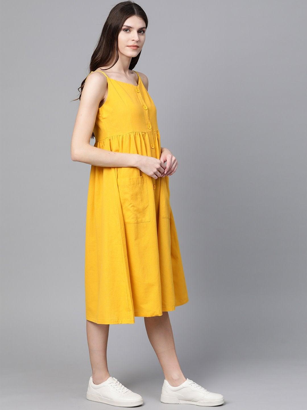 Women's Yellow Front Open Strappy Dress - SASSAFRAS - Indiakreations