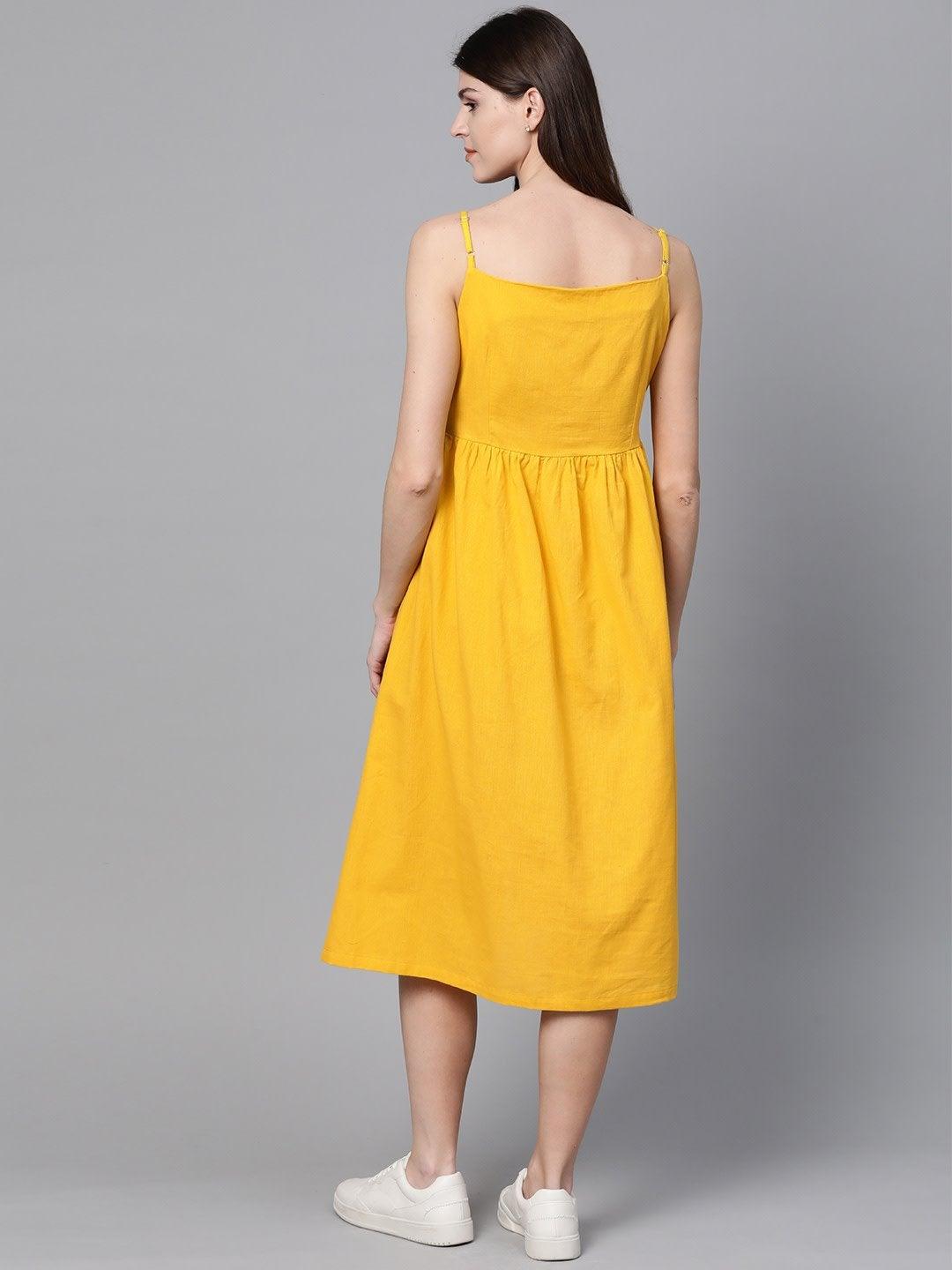 Women's Yellow Front Open Strappy Dress - SASSAFRAS - Indiakreations