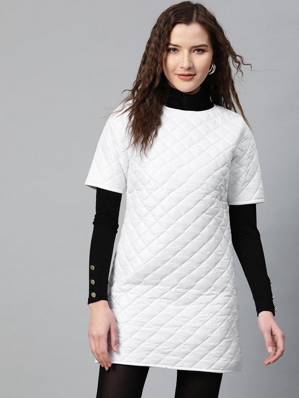 Women's White Quilted Shift Dress - SASSAFRAS - Indiakreations