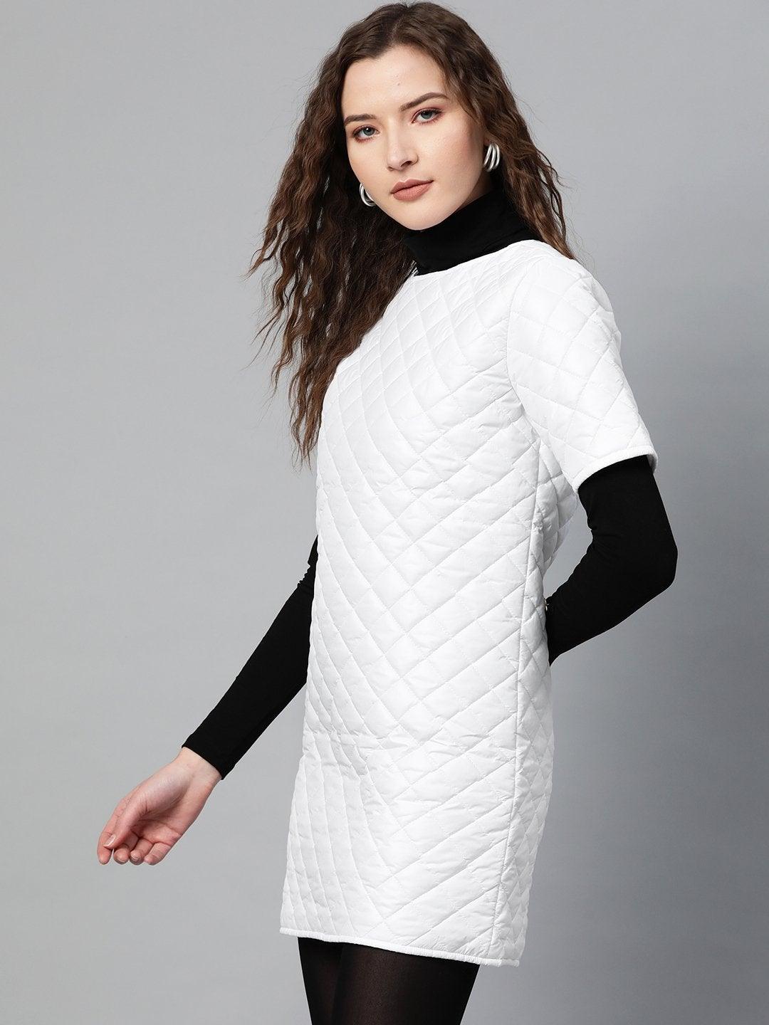 Women's White Quilted Shift Dress - SASSAFRAS - Indiakreations