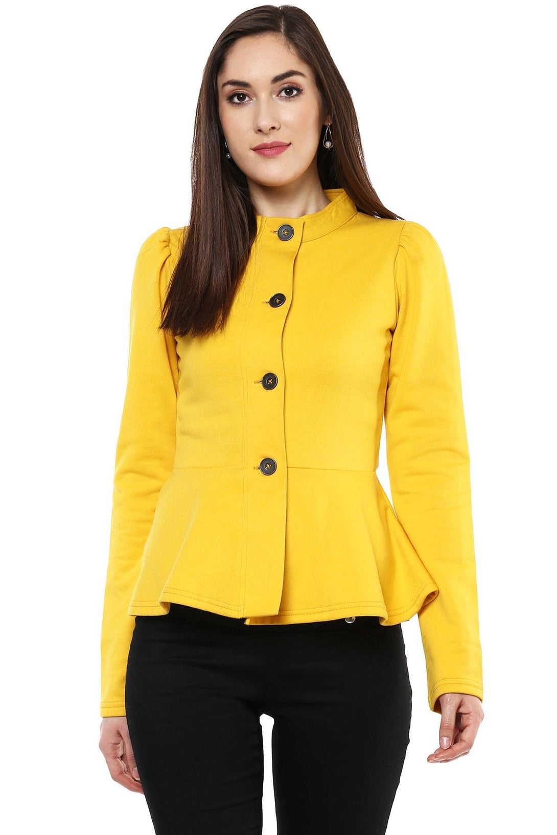 Women's Mustard Fleece Peplum Jacket - SASSAFRAS - Indiakreations