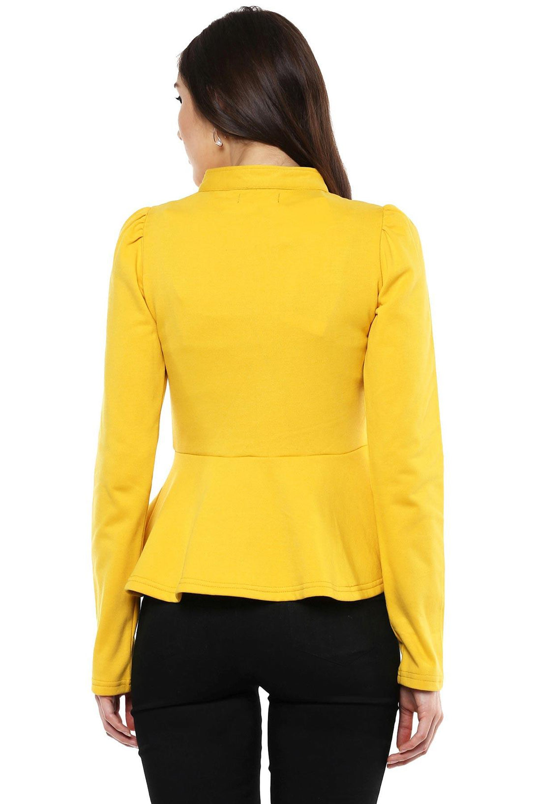 Women's Mustard Fleece Peplum Jacket - SASSAFRAS - Indiakreations