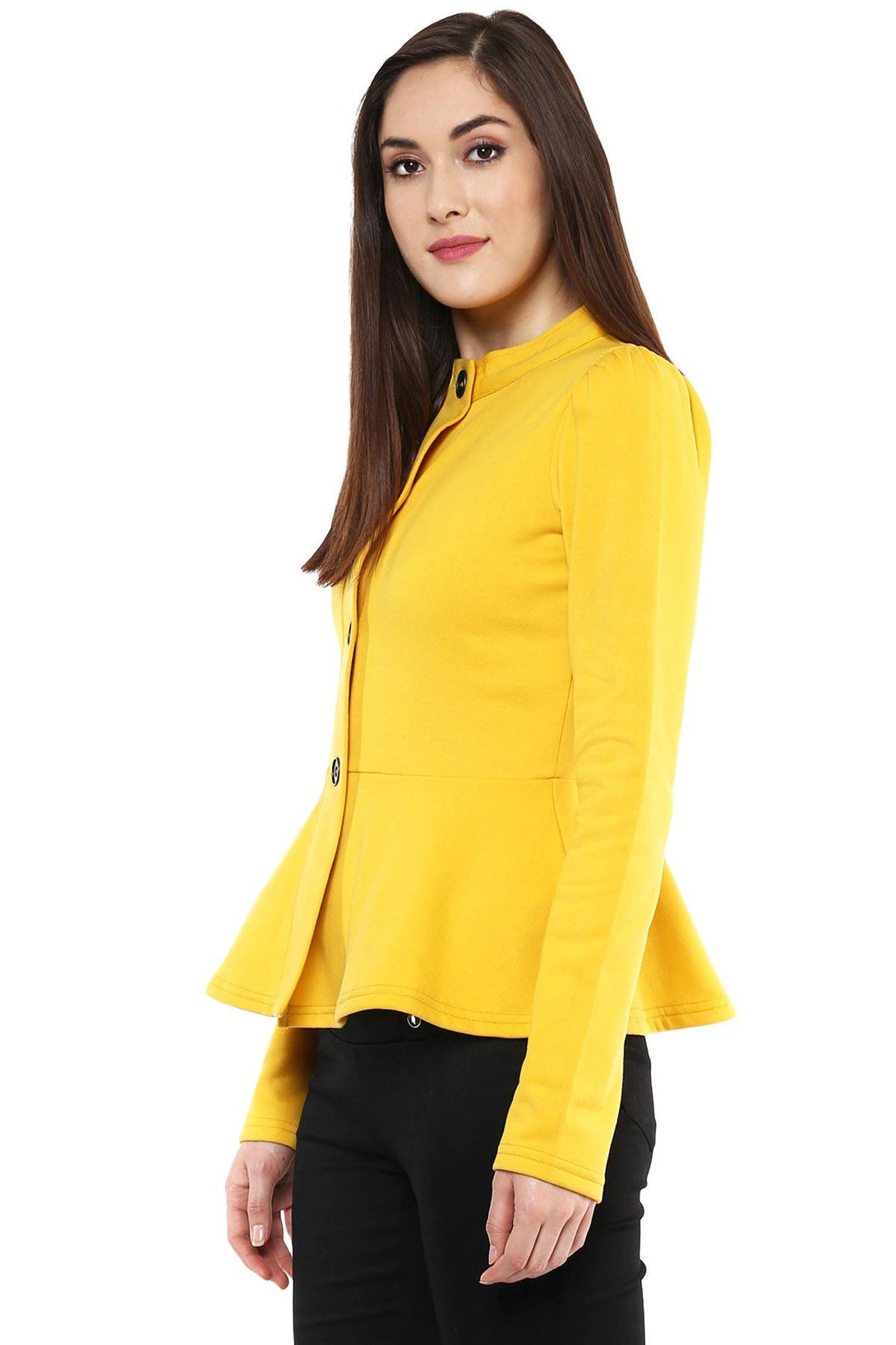 Women's Mustard Fleece Peplum Jacket - SASSAFRAS - Indiakreations