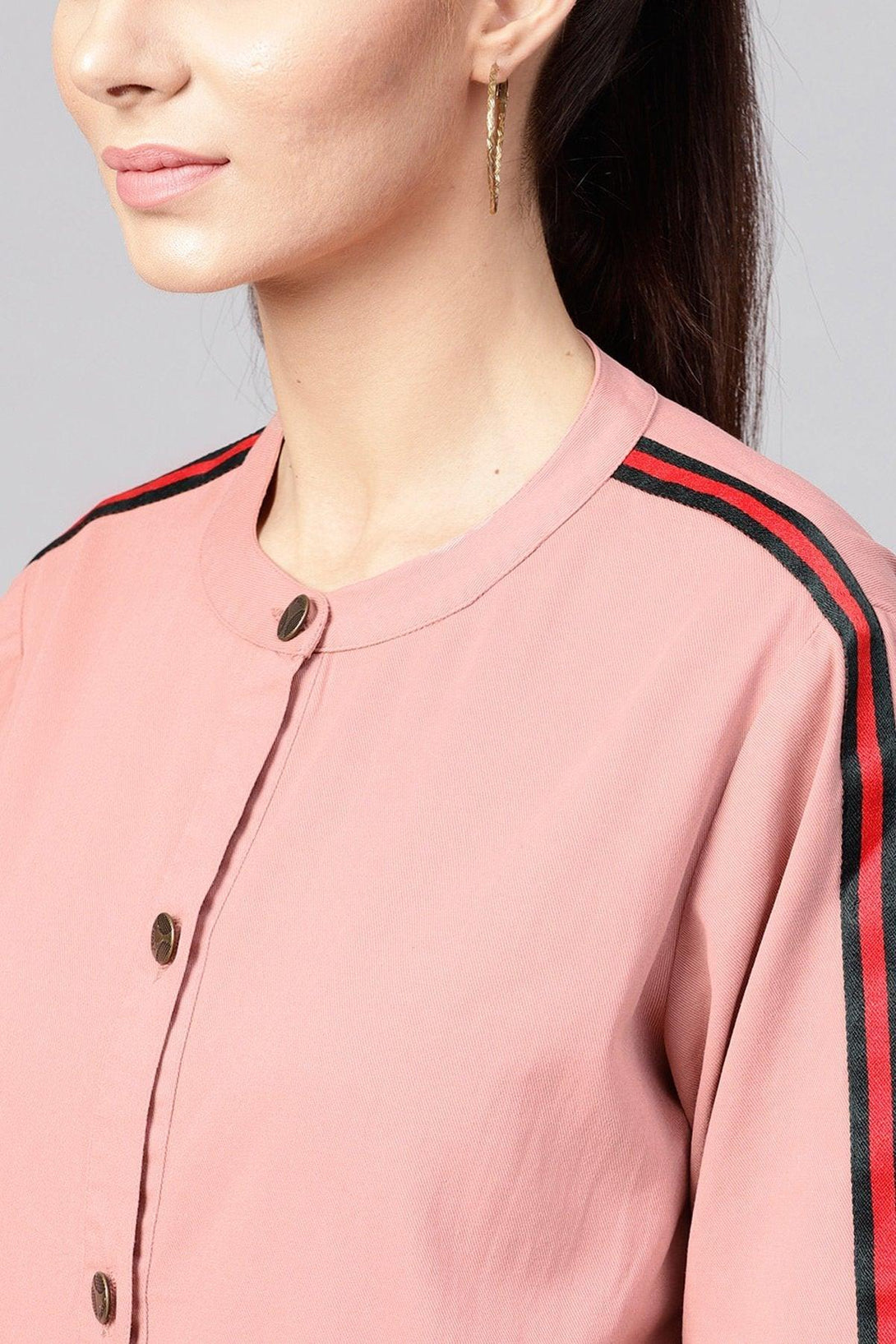 Women's Pink Denim Bomber Sleeve Tape Jacket - SASSAFRAS - Indiakreations