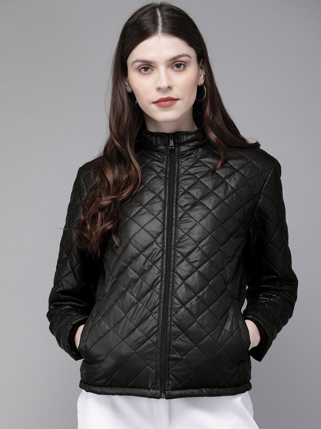 Women's Black Quilted Hooded Puffer Jacket - SASSAFRAS - Indiakreations