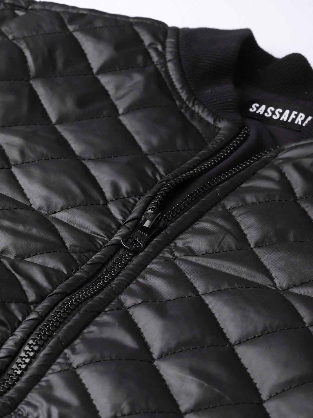 Women's Black Quilted Bomber Jacket - SASSAFRAS - Indiakreations