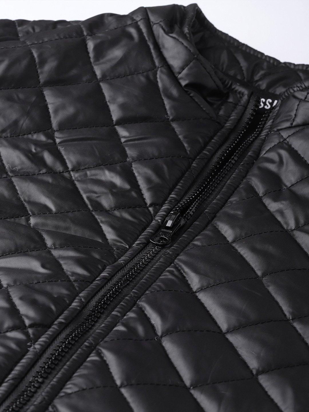 Women's Black Quilted Jacket With Zip On Sleeves - SASSAFRAS - Indiakreations