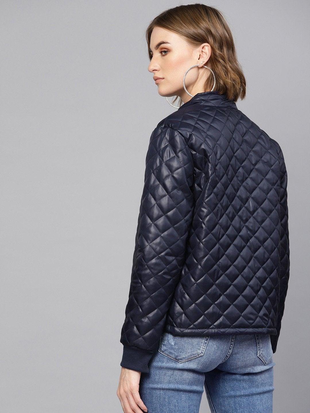 Women's Navy Quilted Jacket With Zip Sleeves - SASSAFRAS - Indiakreations