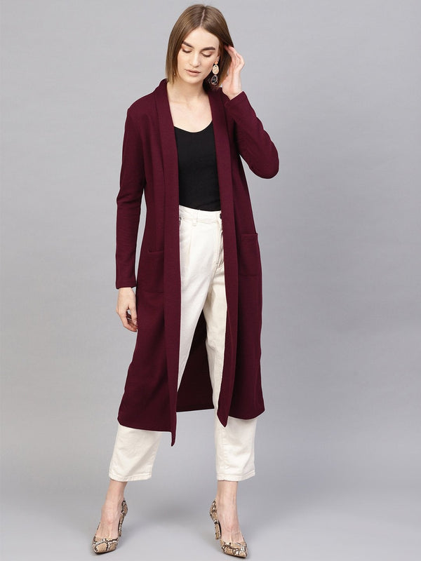 Women's Burgundy Rib Longline Shrug - SASSAFRAS