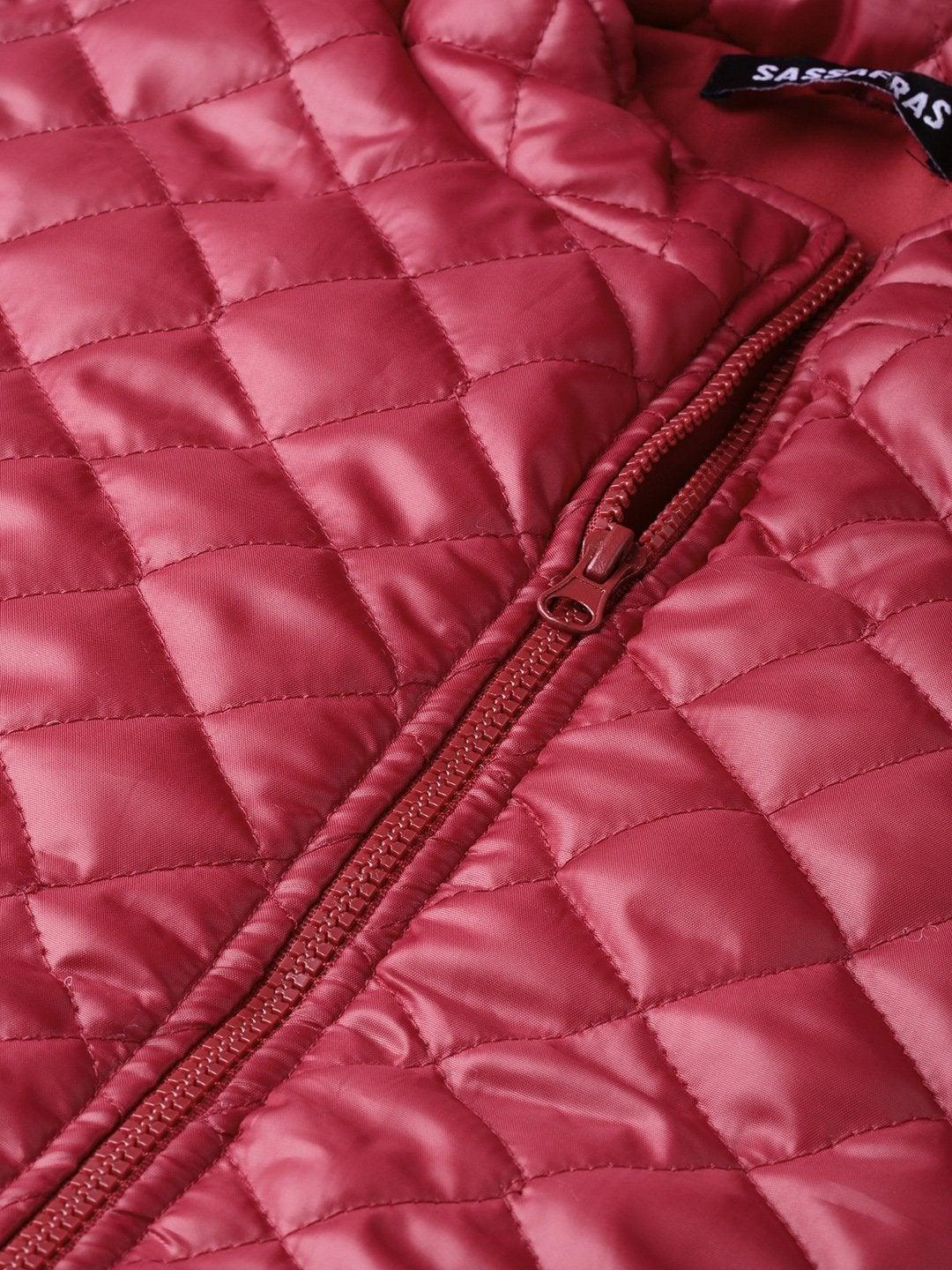 Women's Maroon Quilted Sleeveless Hood Jacket - SASSAFRAS - Indiakreations