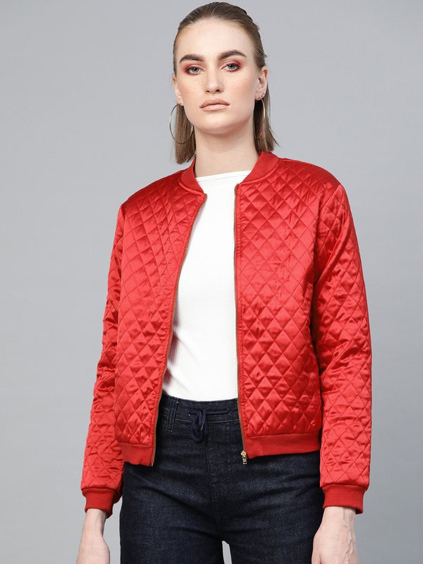 Women's Red Quilting Bomber Jacket - SASSAFRAS