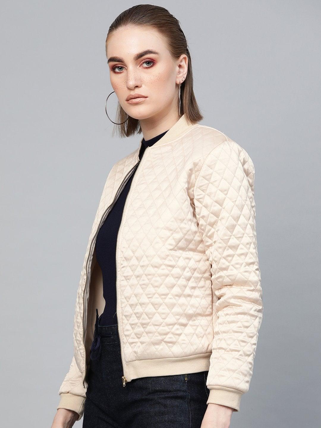 Women's Nude Quilting Bomber Jacket - SASSAFRAS - Indiakreations